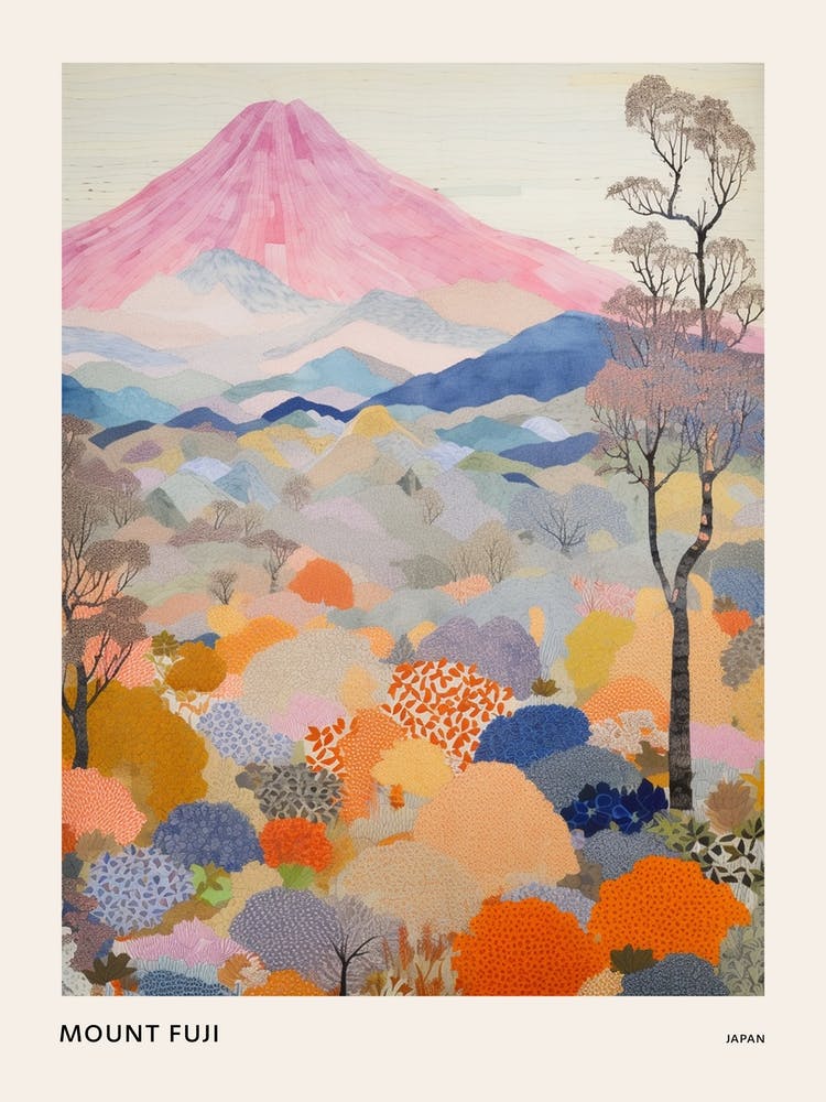 Mount Fuji Japan 2 Farbenfrohe Bergillustration Poster