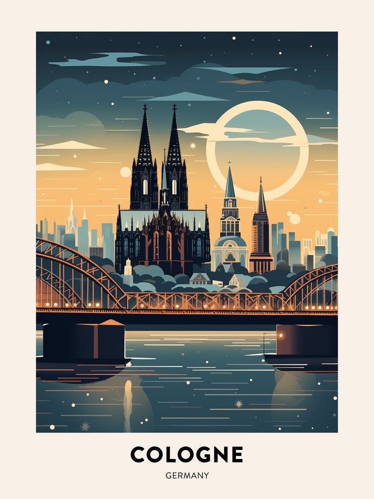 Winter Night  Travel Poster Cologne Germany