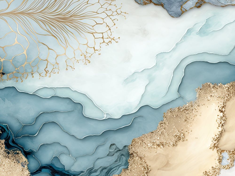 Blue Gold Marble Abstract 2