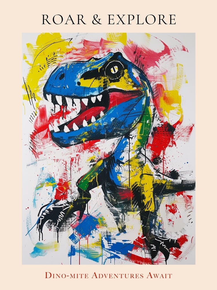 Abstract Paint Splash Primary Colour Dinosaur 3 Poster