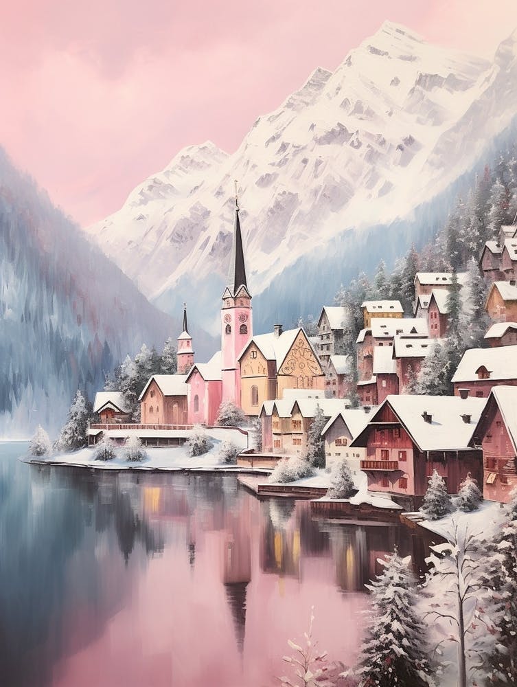 Dreamy Winter Painting Hallstatt Austria 4