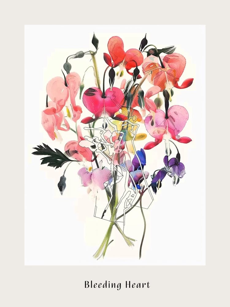 Bleeding Heart 2 Collage Flower Bouquet Poster