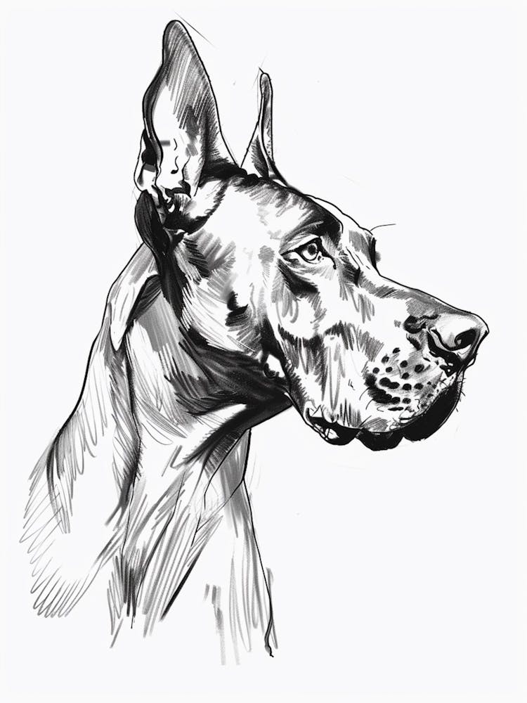 Doberman Dog Charcoal Line 1