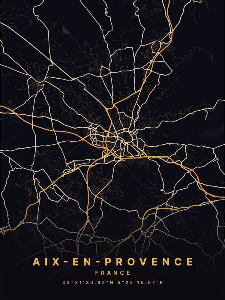 Aix En Provence France Black And Gold Map