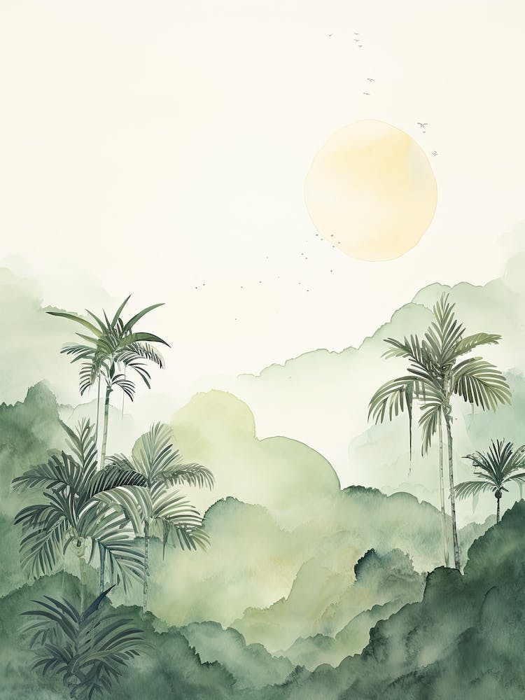 Watercolour Painting Of Borneo Rainforest   Brunei Indonesia And Malaysia 2