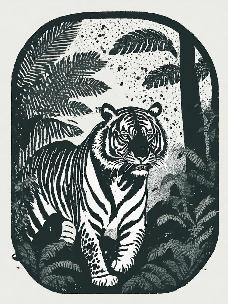 A Prowling Tiger In A Dense Jungle Underbrush