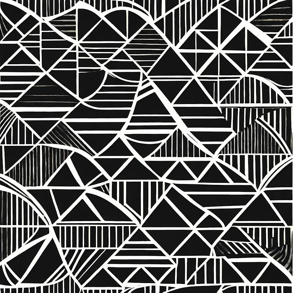 Retro Inspired Linocut Abstract Shapes Black And White Colors art, 233