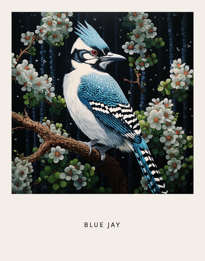 Ohara Koson Inspired Bird Painting Blue Jay 1 Poster