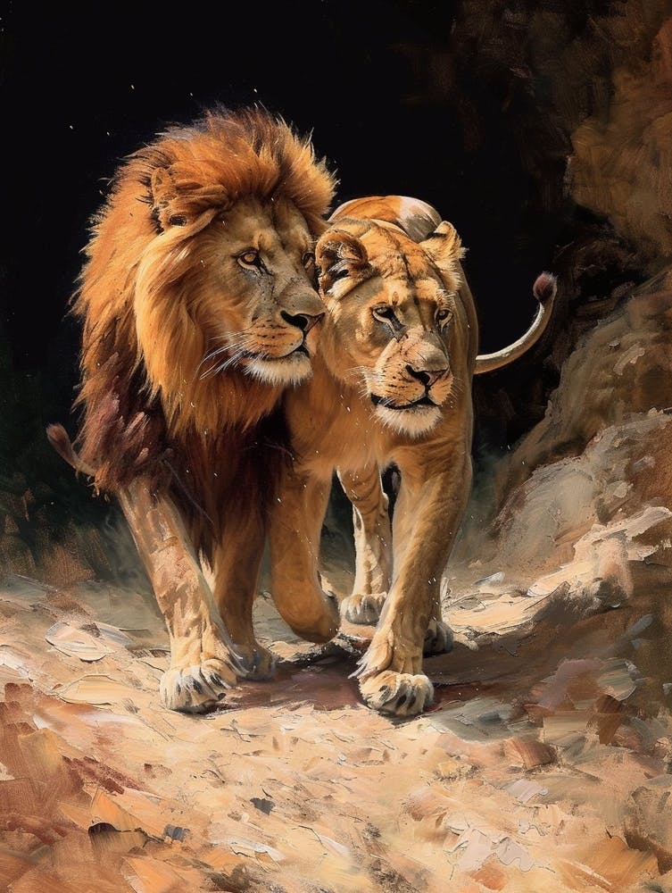 Barbary Lion Rituals Acrylic Painting 1
