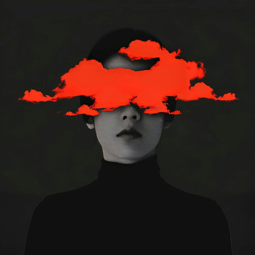 Woman With Red Clouds On Her Face