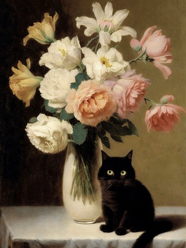Lilies And A Black Cat   Henri Fantin Latour  Inspired
