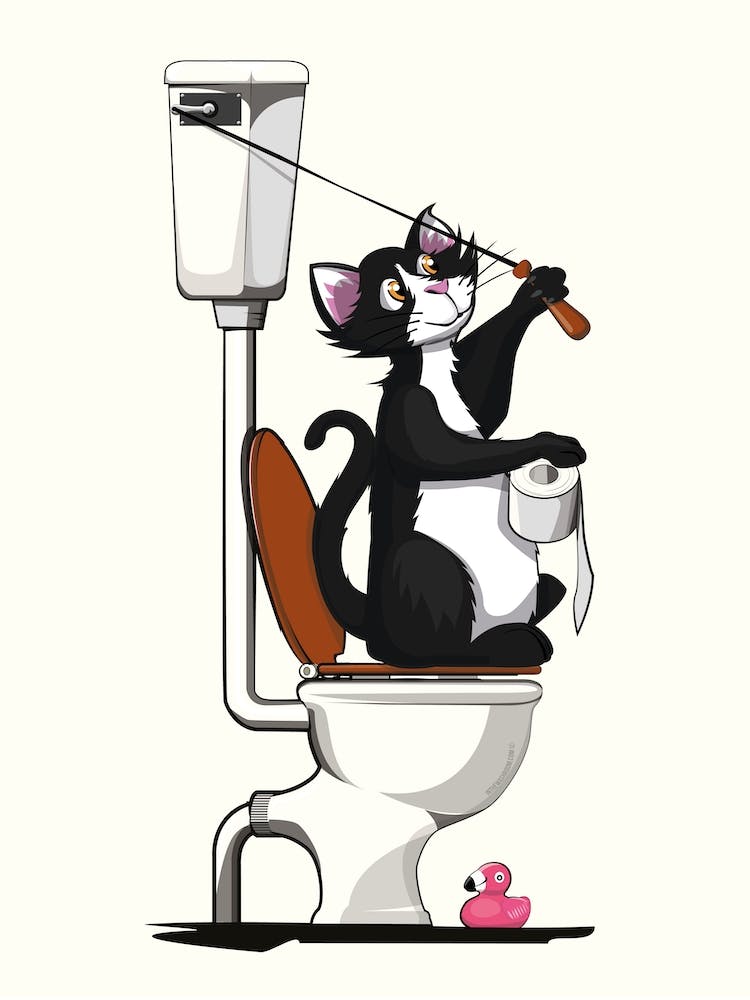 Cat Flushing Toilet