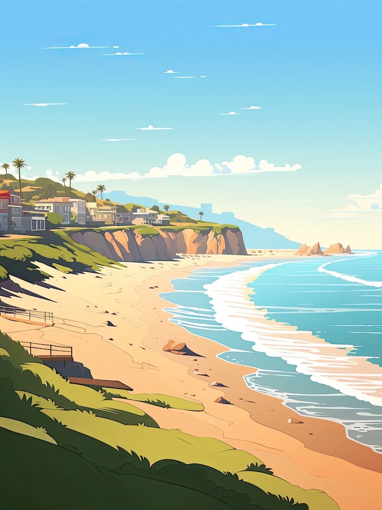 Malibu Beach California, Usa, Flat Illustration 1