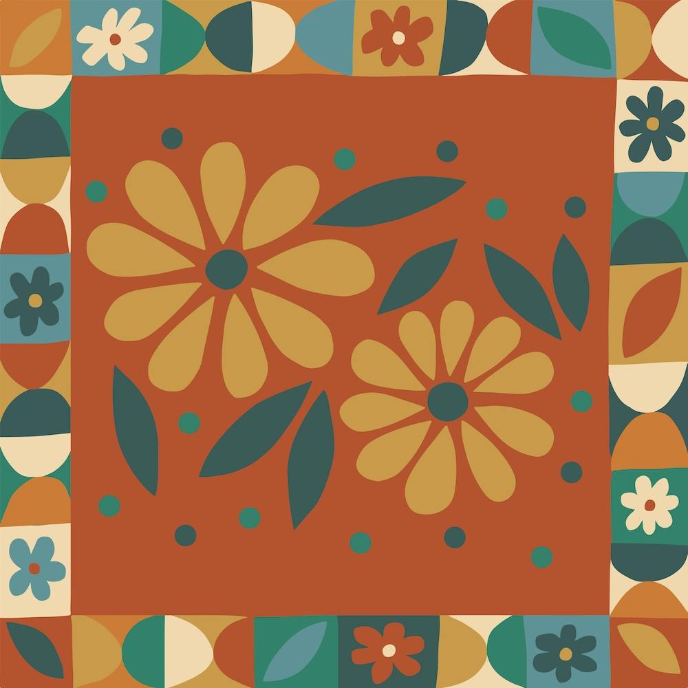 Fork Floral Red Square