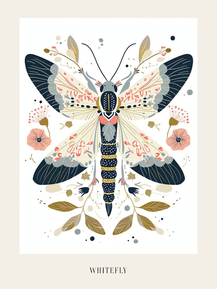 Colourful Insect Illustration Whitefly 6 Poster