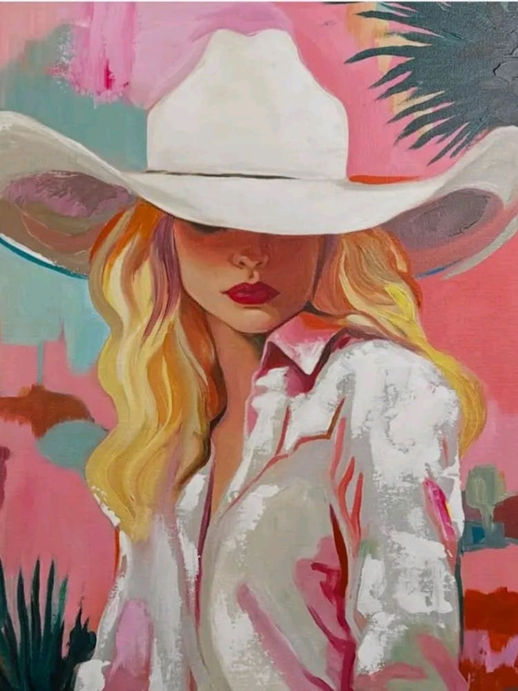 Cowgirl In White Hat