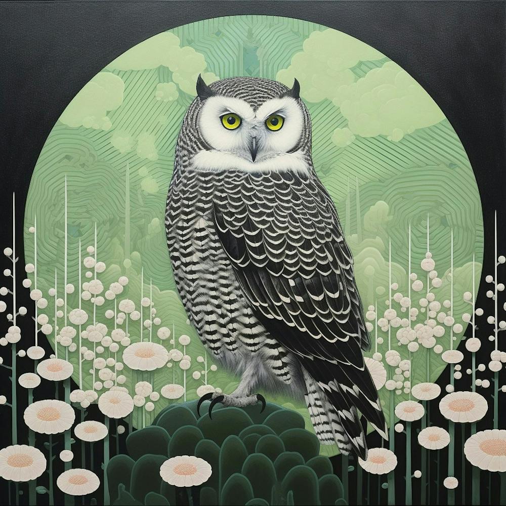 Ohara Koson Inspired Bird Painting Owl 1 Square