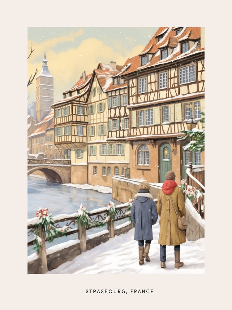 Vintage Winter Poster Strasbourg France 1
