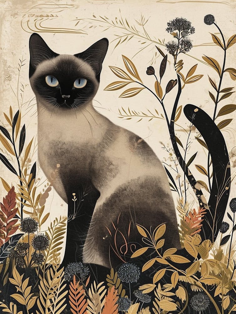 Siamese Cat Japanese Illustration 1