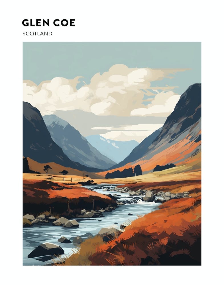 Glen Coe Scotland 4 Hiking Trail Landscape Poster