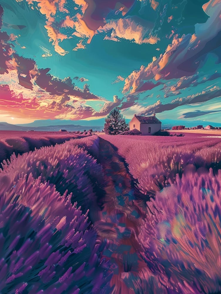 Lavender Field At Sunset