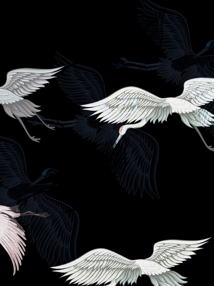 Japanese Cranes Vintage Artwork Chinoiserie