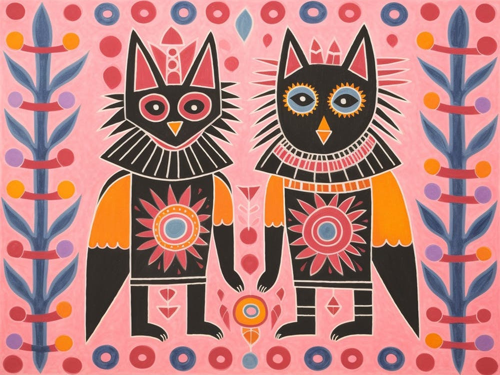 Gray Wolf 2 Folk Style Animal Illustration