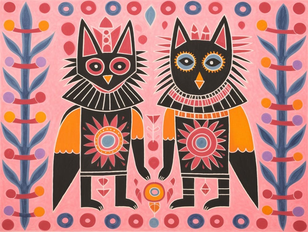 Gray Wolf 2 Folk Style Animal Illustration