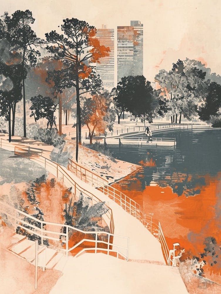 Stadtpark Retro-Lithografie 3