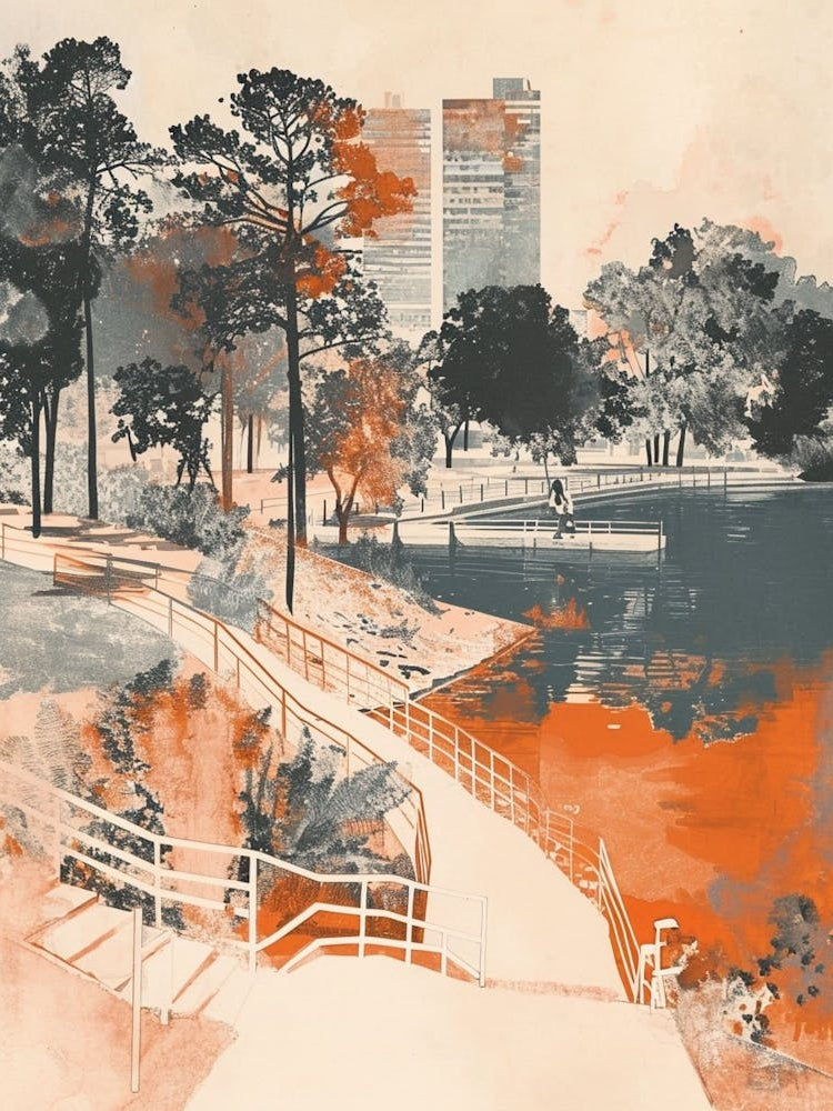 City Park Retro Lithograph 3