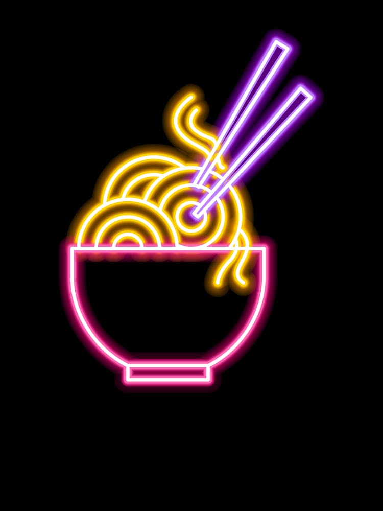Neon Noodle Bowl With Chopsticks