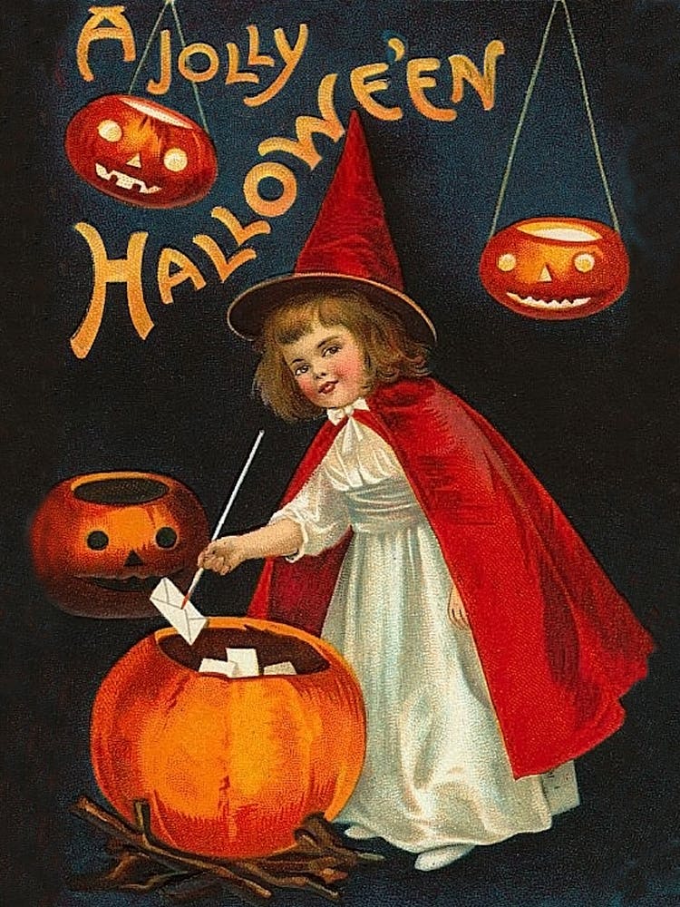Joyful Halloween, Little Witch With Pumpkin Lanterns