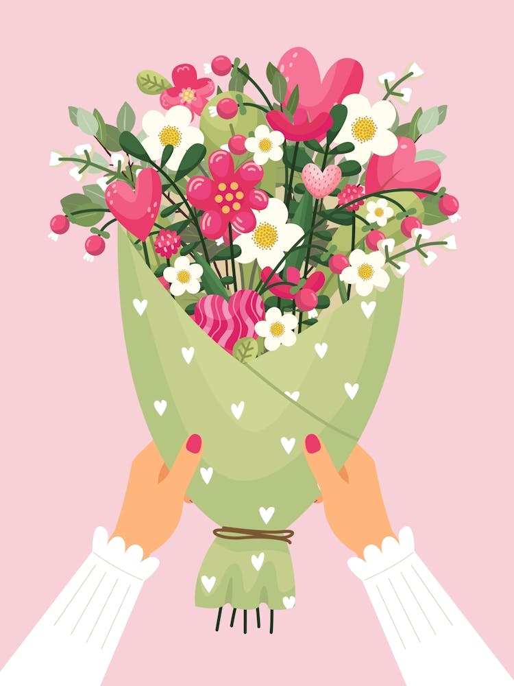 Love Bouquet Of Flowers Valentines Pink