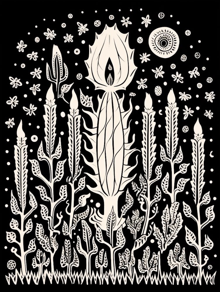 B&W Cactus Illustration Woolly Torch Cactus 4