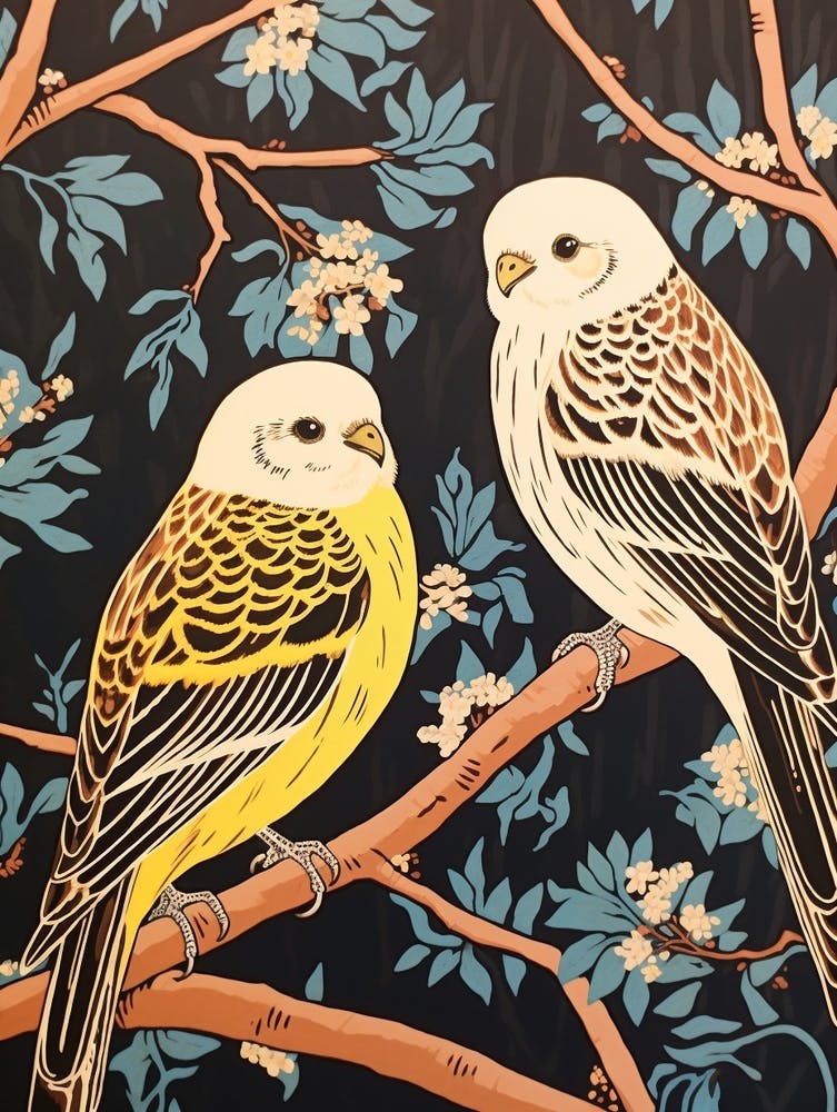 Art Nouveau Birds Poster Budgerigar 2