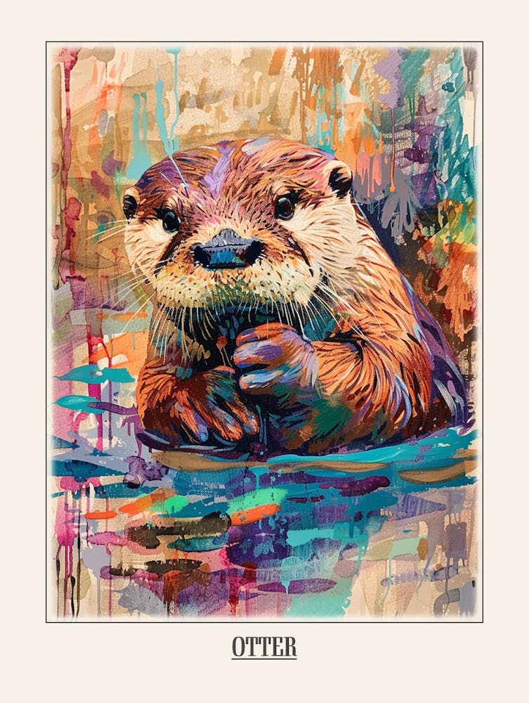 Otter Colourful Watercolour 4 Poster