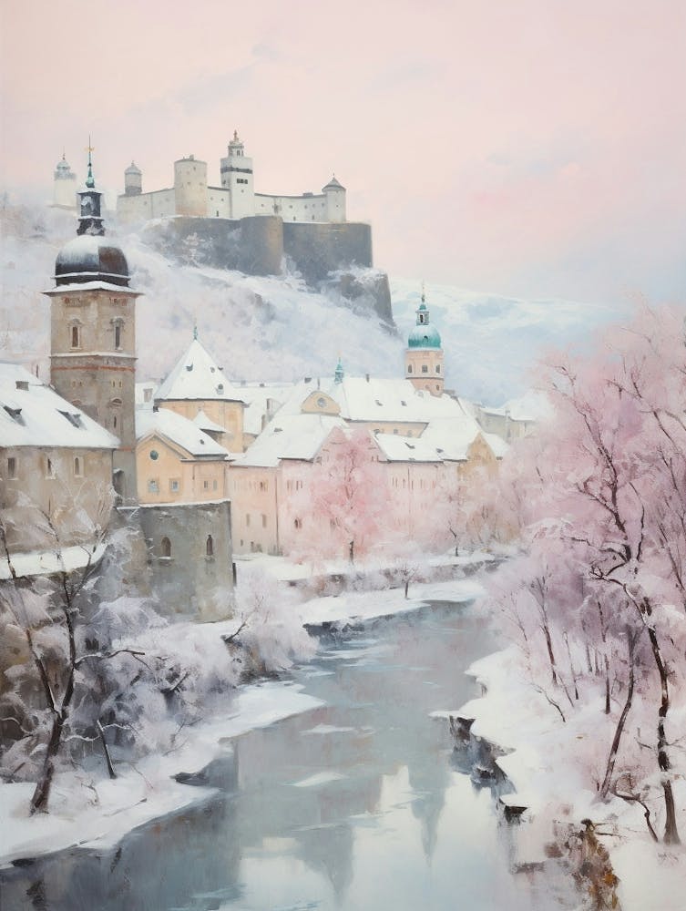 Dreamy Winter Painting Salzburg Austria 1