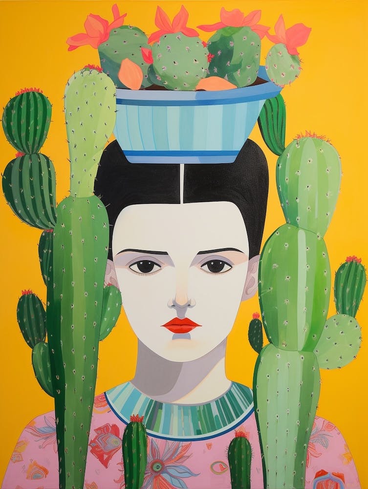 Woman With A Cactus On Her Head