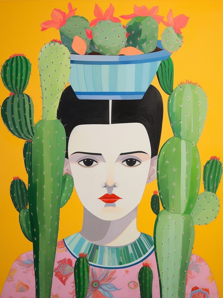 Woman With A Cactus On Her Head