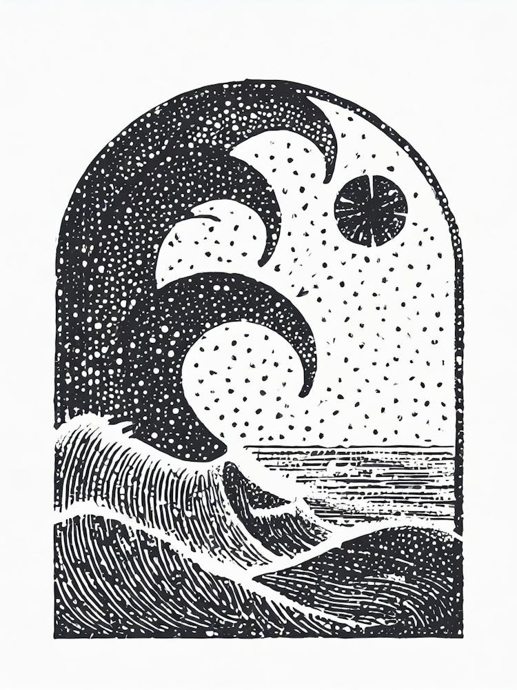 Moon And The Waves Ukiyo-e pointillism