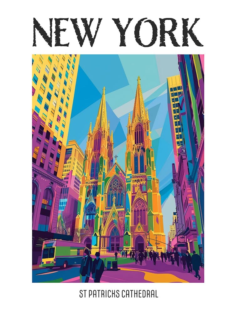 St Patricks Cathedral New York Colourful Silkscreen Illustration 3 Poster