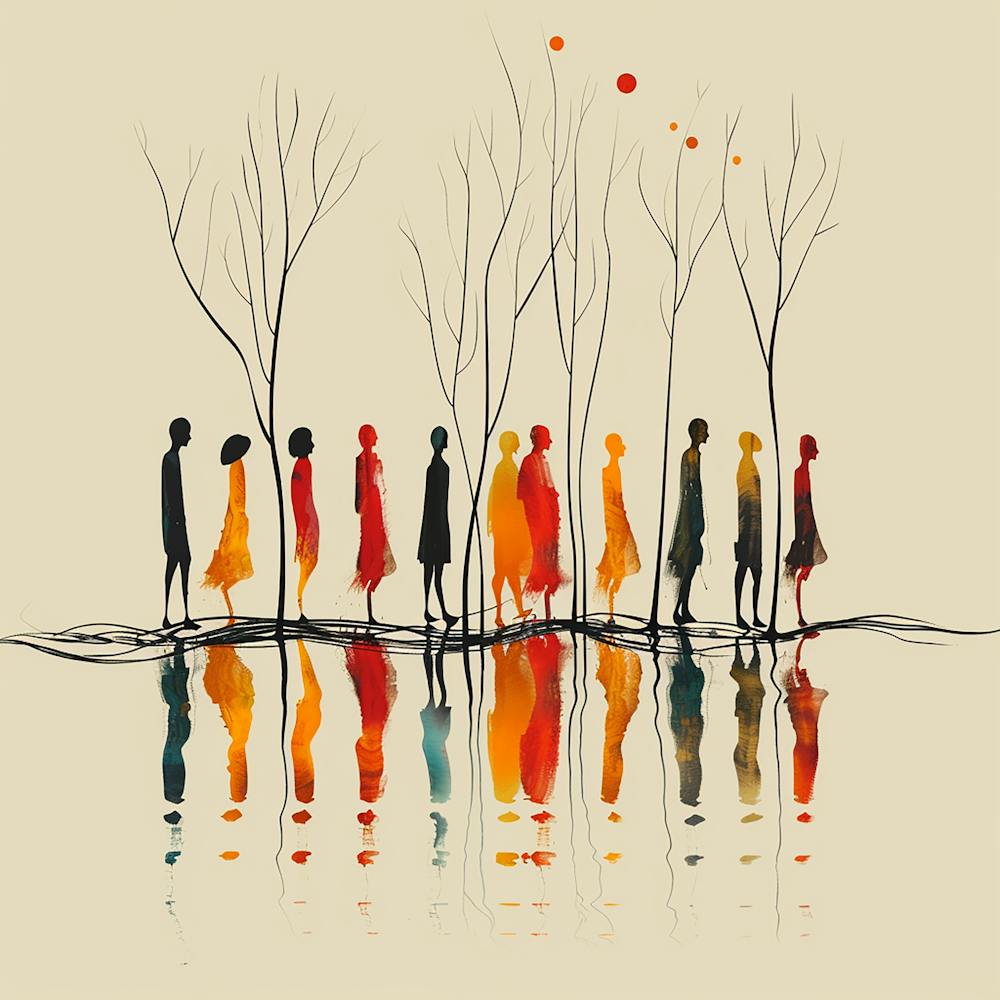 People In The Water - Minimal Line art, reflection art, city wall art, colorful wall art, home decor, minimal art, modern wall art, wall art, wall decoration, wall print colourful wall art, decor wall art, digital art, digital art download, interior wall
