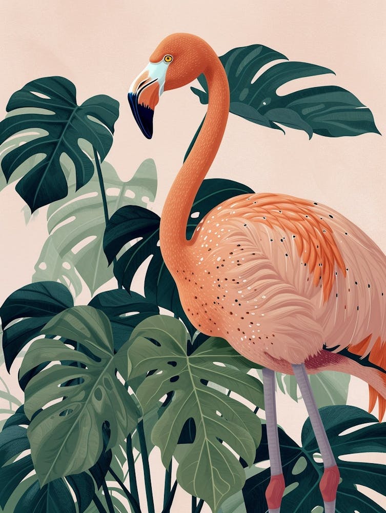 Anden-Flamingo und Monstera Deliciosa Boho-Druck 2 Art Print by Flamingo  Flair – Fy!