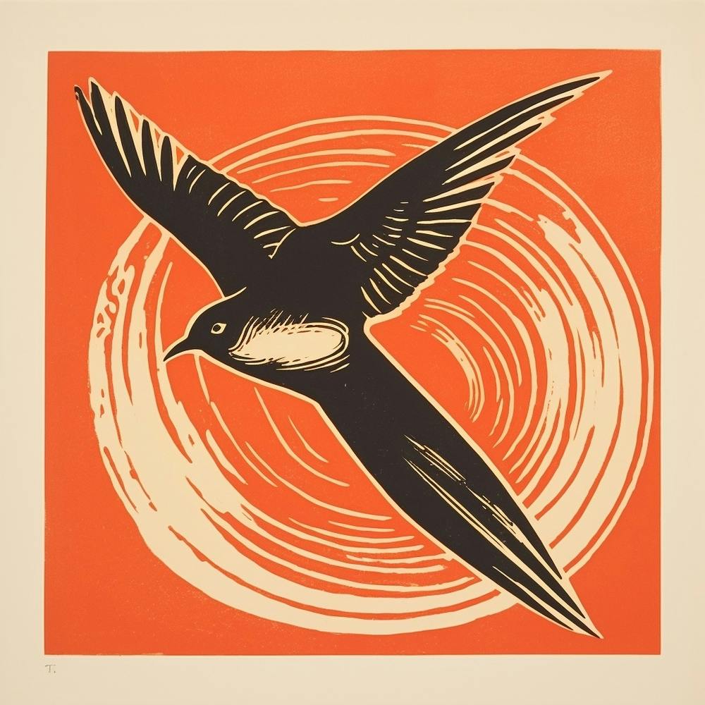 Retro Bird Lithograph Chimney Swift 1