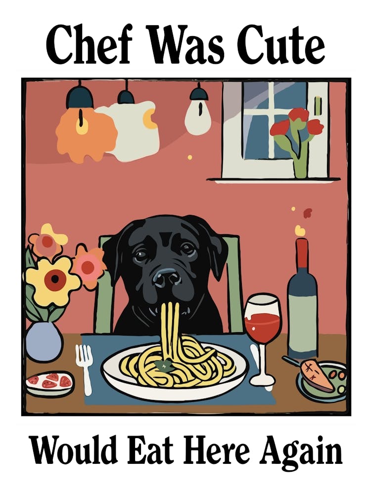 Chef Was Cute Black Dog Pasta Print