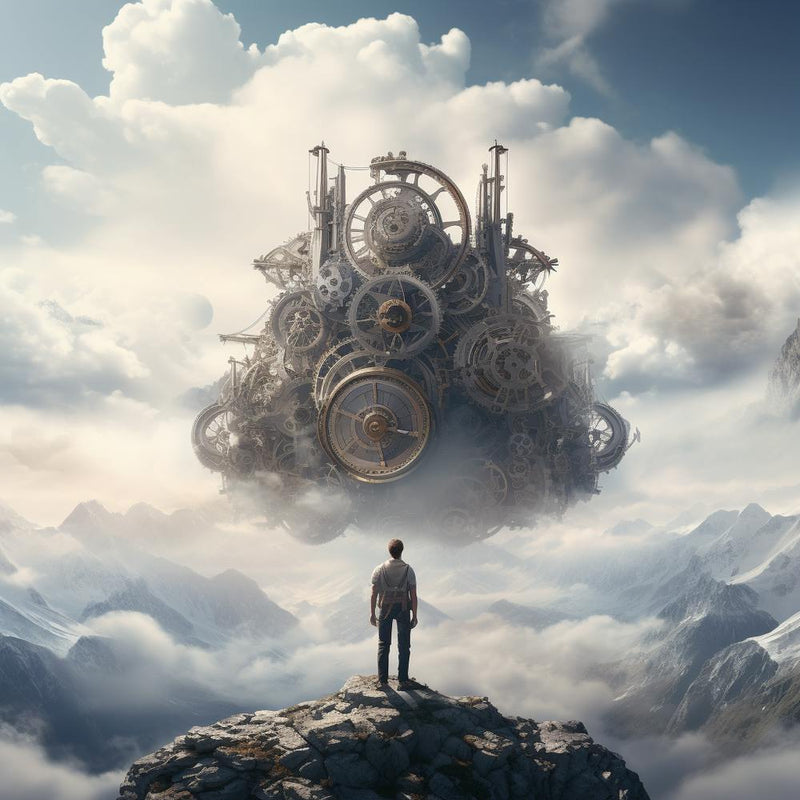 Man Standing On Top Of Cloud In The Style Of Vray Tr