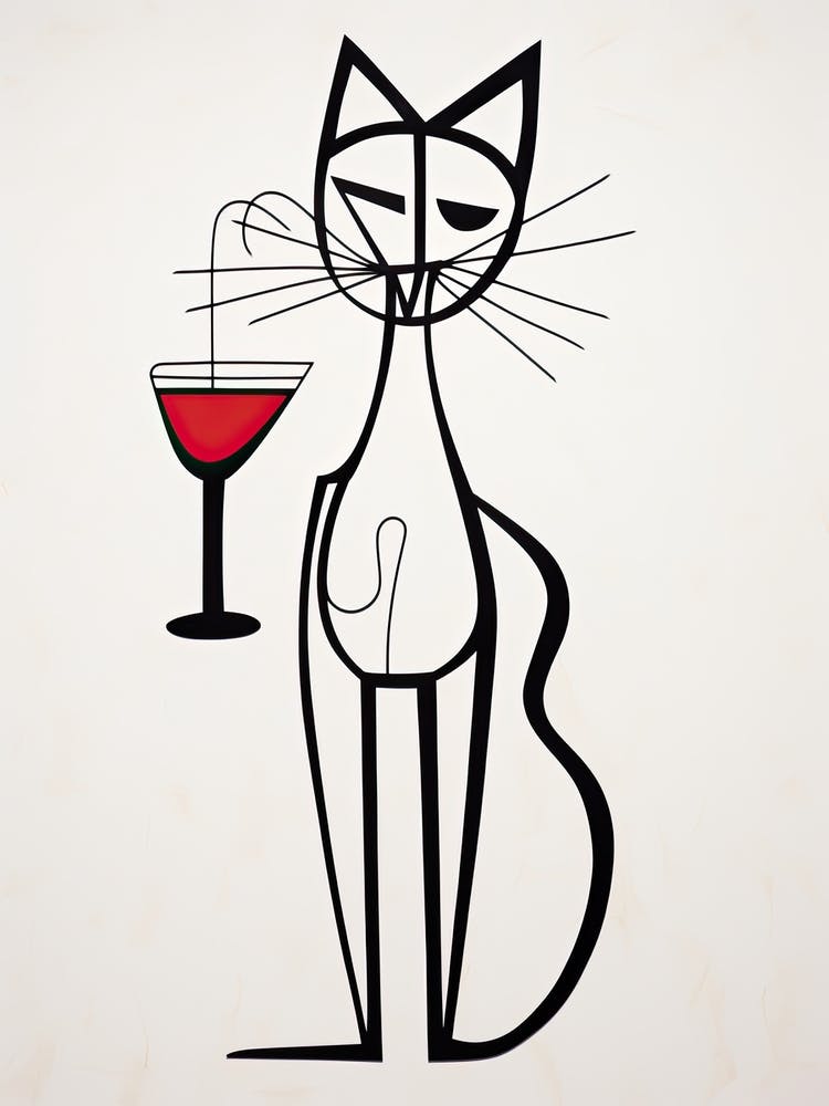 Cat And Cocktail Line Art 2