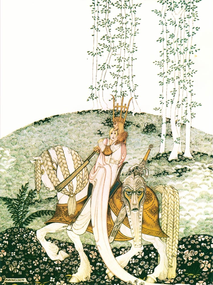 "Then He Coaxed Her Down and Took Her Home" by Kay Nielsen - East of the Sun and West of the Moon 1914 - Art de Conte de Fées Victorien Vintage Signé Remasterisé Haute Résolution