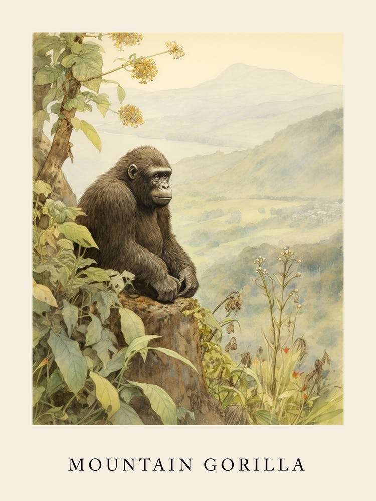 Beatrix Potter Inspired  Animal Watercolour Mountain Gorilla 2
