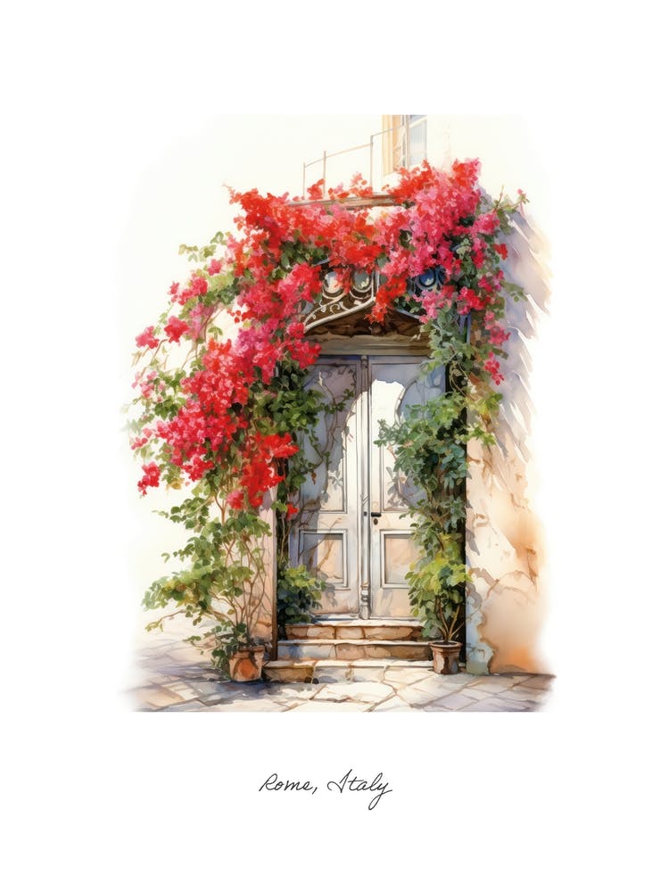 Rome, Italy   Mediterranean Doors Watercolour Painting 3 Poster